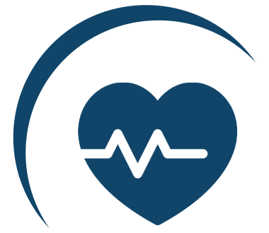 A simple blue circular emblem with a stylized swoosh design.