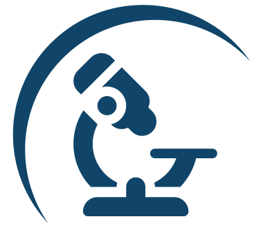 A simplified illustration of a microscope in blue.